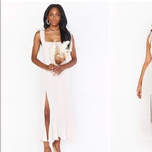 Show me your mumu Claire midi dress in show me the ring crisp